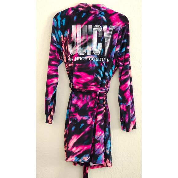 ROBE-JUICY BY JUICY COUTURE-Tie Dye-Large Back Reflective-Black-Pink-Short-MED - Picture 2 of 14